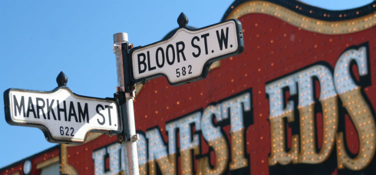 Street sign for Bloor Street - home to one of Toronto's best shopping malls