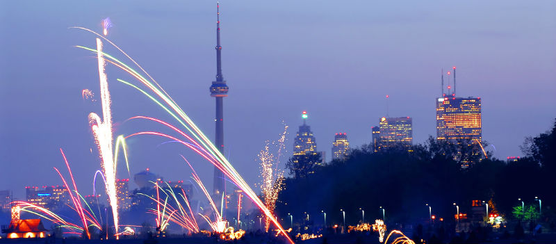 Toronto with fireworks at a festival