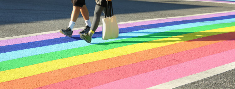 The Rainbow crosswalk in Davie Village, Vancouver