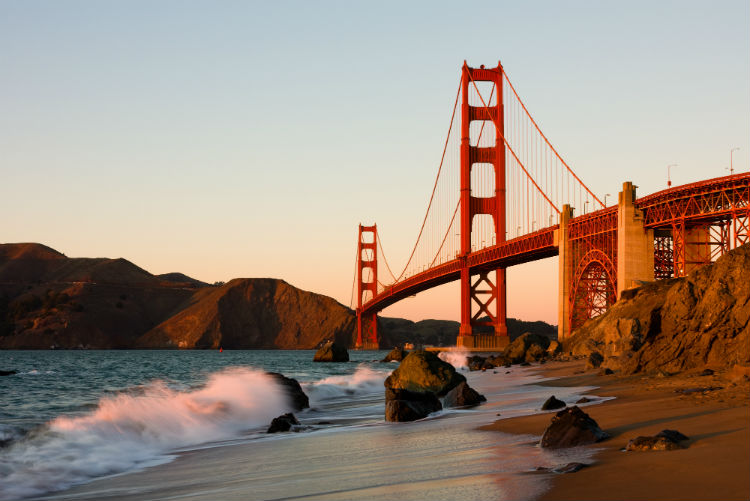 the Golden Gate Bridge in San Francisco at sunset